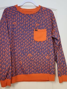 Volcom Orange and Blue Allover Logo Crewneck Sweater